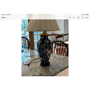 VTG Chinese Porcelain Temple Jar Lamp Light Cobalt Pheasant NO SHADE